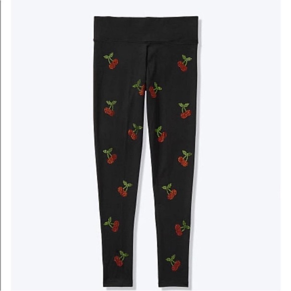 Victoria's Secret PINK cherry rhinestone bling yoga leggings NWT 🍒 size small - Picture 2 of 8